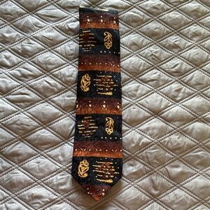 Ermenegildo Zegna Black Gold Brown Tones Floral Pattern Silk Tie Made in Italy